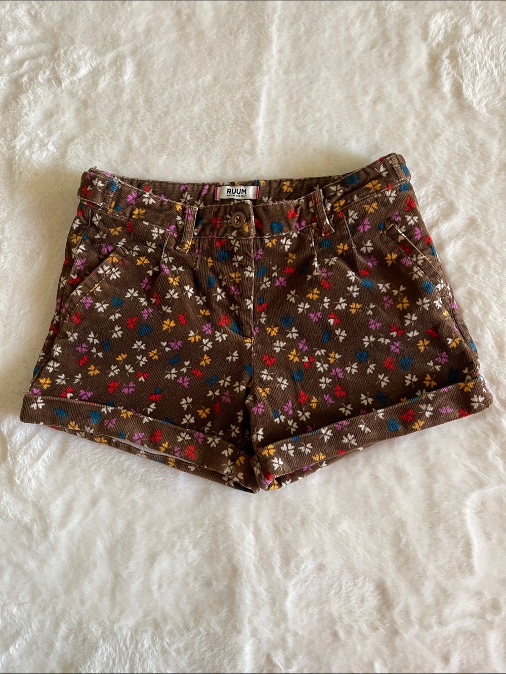 Ruum Brown Floral Corduroy Cuffed Girls Shorts SZ 10